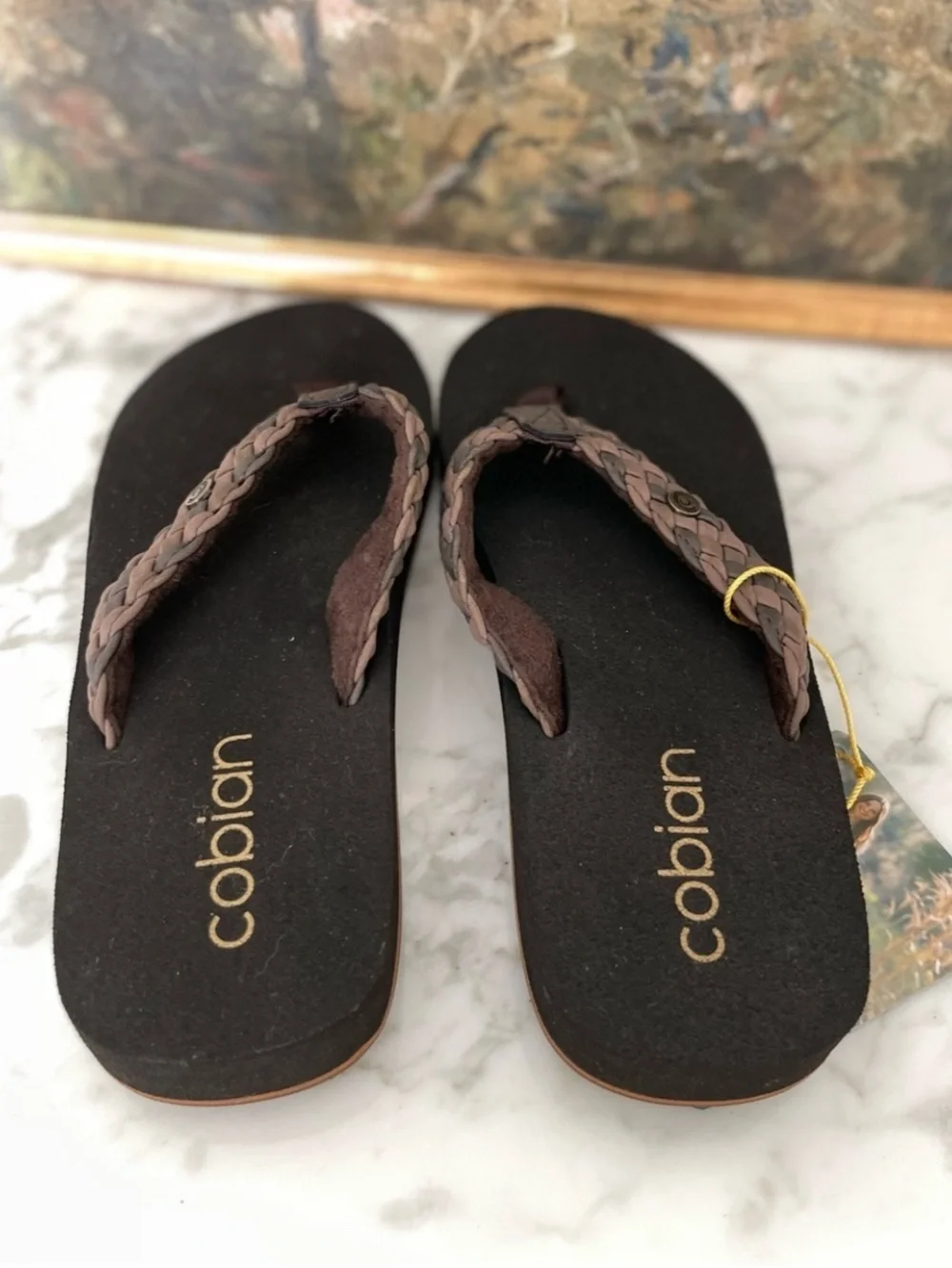 Cobian Leather Braided Bounce Chocolate Flip Flop size 7 Sandals Brown - Picture 3 of 6